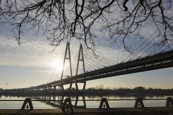 San Petersburgo Vista Del Puente Cable Sobre Neva — Foto de Stock