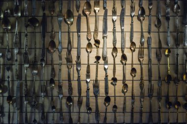 Çelik mutfak bıçağı ve masa çatal çelik metal set arka plan