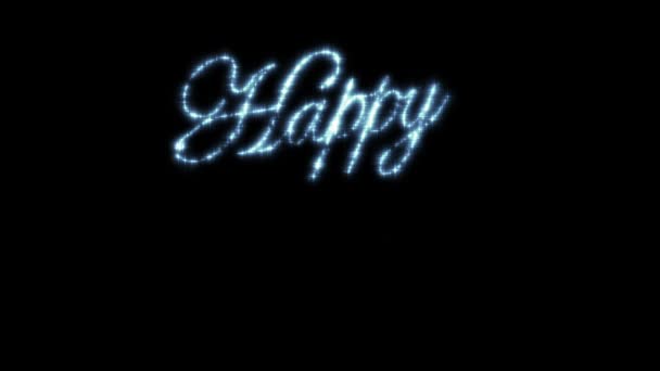 Šťastný nový rok krásný Text animace izolované na černém pozadí. Hvězdy na obloze. HD 1080.