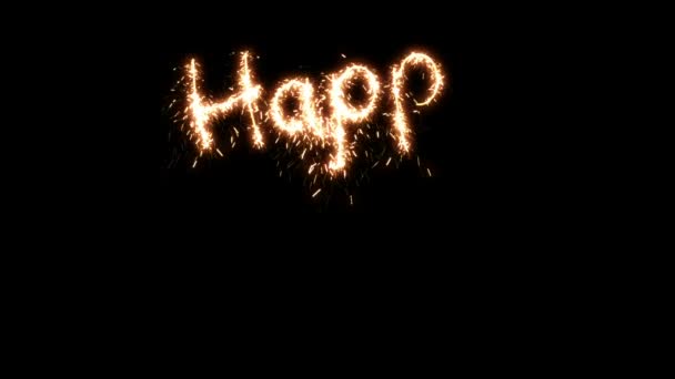 Hermosa animación de Sparklers texto que aparece en negro. Feliz Año Nuevo Tema. HD 1080 . — Vídeo de stock