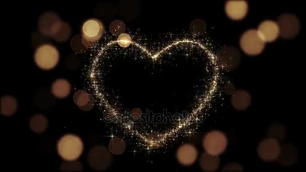 Beautiful Golden Heart Glittering. Looped 3d animation. Sparks Flying Slow. HD 1080. — Stock Video