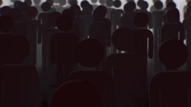 Karanlıkta ve Aydınlık Giden İnsanlar kalabalığı. Gölge ve Işık Konseptine Yürüyen İnsanların Silüet 3D Animasyonu. 4k Ultra HD 3840x2160