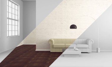 kanepe ile modern oturma odası - İllüstrasyon