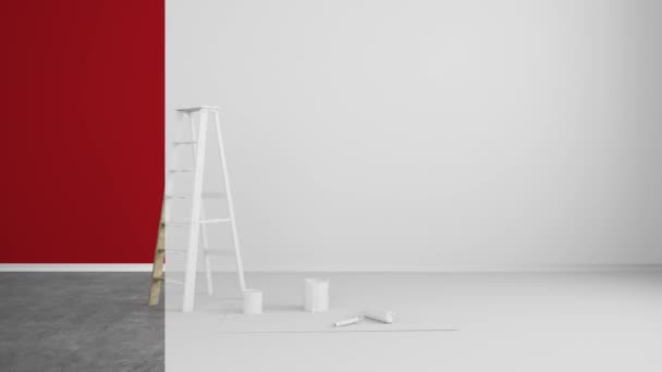 Abstrakcyjny Kolorowy Pasek Odnowionym Salonie Drabiną Wiadrami Farby Rendering — Wideo stockowe