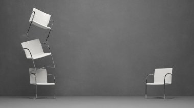 Beyaz sandalyeli soyut iş sembolü - 3D İllüstrasyon