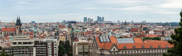 Пражская Панорама Панорамный Городской Пейзаж Столицы Чехии Солнечный День Детальный — стоковое фото