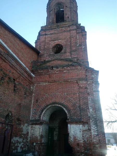 Old Red Brick Church Village Kuyman Lebedyansky Area — Stok fotoğraf