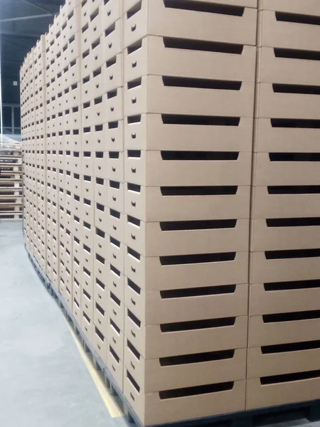 stacks of cardboard boxes for packing and storing fresh apples
