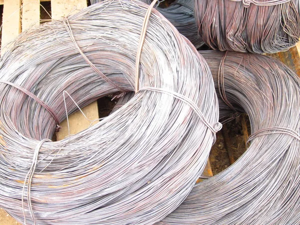 Steel Wire Coils Bundles Reinforcement Cages Foundation Future Building — Stock Photo, Image
