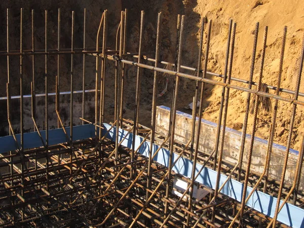 steel frame at a construction site for subsequent concrete pouring