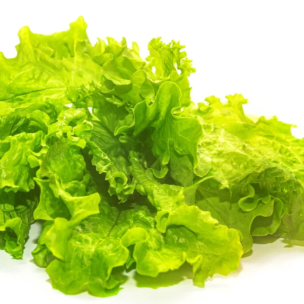 Comida Saludable Hojas Lechuga Verde Encuentran Sobre Fondo Blanco Aislado — Foto de Stock