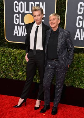 Los Angeles, Usa. Ocak 2020: Portia de Rossi & Ellen Degeneres, Beverly Hilton Oteli 'ndeki 2020 Altın Küre Ödülleri' ne geldi.