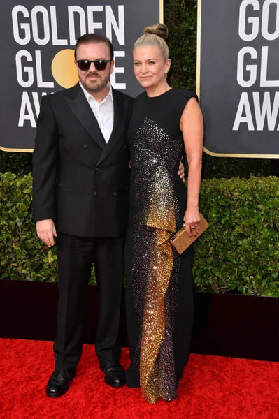 Los Angeles Eua Janeiro 2020 Ricky Gervais Jane Fallon Chegam — Fotografia de Stock