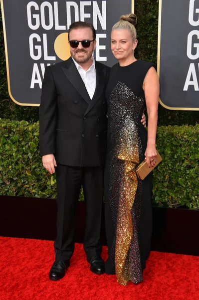 Los Ángeles Enero 2020 Ricky Gervais Jane Fallon Llegan Los — Foto de Stock