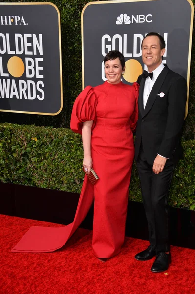 Los Ángeles Enero 2020 Olivia Colman Tobias Menzies Llegan Los — Foto de Stock