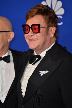 Los Angeles, Usa. 5 Ocak 2020: Elton John, Beverly Hilton Oteli 'ndeki 2020 Altın Küre Ödülleri' nde basın odasında.