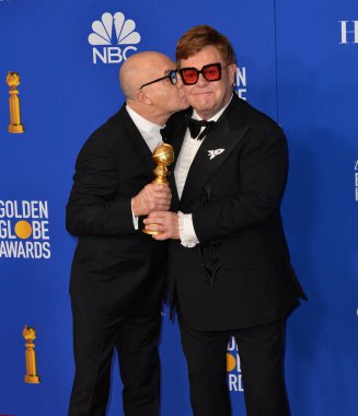 Los Angeles, Usa. 5 Ocak 2020: Bernie Taupin & Elton John, Beverly Hilton Oteli 'nin 2020 Altın Küre Ödülleri' nde basın odasında