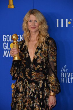 Los Angeles, Usa. 5 Ocak 2020: Laura Dern, Beverly Hilton Oteli 'nin 2020 Altın Küre Ödülleri' nde basın odasında.