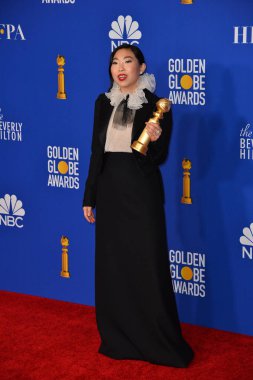 Los Angeles, Usa. 5 Ocak 2020: Awkwafina, Beverly Hilton Oteli 'nin 2020 Altın Küre Ödülleri' nde basın odasında.