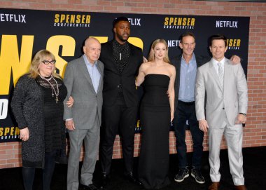 LOS ANGELES, CA: 27, 2020: Colleen Camp, Alan Arkin, Winston Duke, Iliza Shlesinger, Peter Berg & Mark Wahlberg  at the world premiere of 