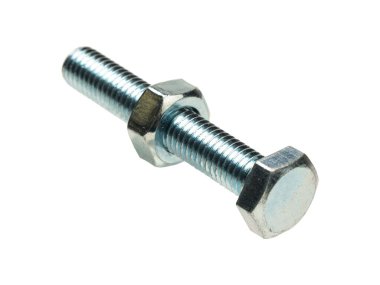 Graphic resources isolated object steel, metal, chrome-plated bolt with nut. Hardware construction. For rigid fastening of parts.