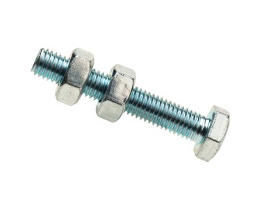 Graphic resources isolated object steel, metal, chrome-plated bolt with nut. Hardware construction. For rigid fastening of parts.