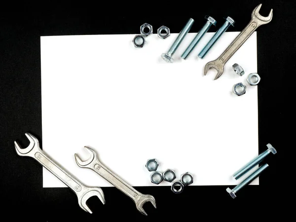 Graphic Resources Frame Inserting Text Lined Bolts Nuts Wrenches Fastener — Stock Photo, Image