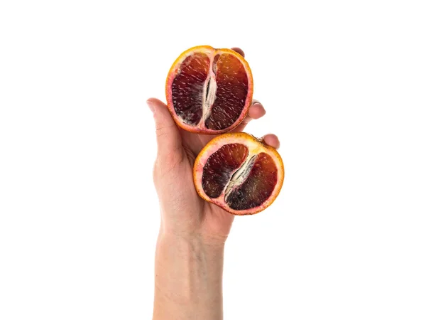 Blood Orange Variety Orange Crimson Almost Blood Colored Flesh Female — Stock Photo, Image