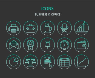 Web simgeleri. İşletme gradyan çizgisi simgeleri. Uygulamalar ya da web siteleri için ofis sembolleri. Vektör