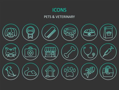 Web simgeleri. Evcil hayvan gradyan çizgi simgeleri. Uygulamalar ya da web siteleri için veteriner sembolleri. Vektör