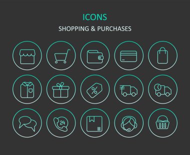 Web simgeleri. Dükkan gradyan çizgisi simgeleri. Uygulamalar ya da web siteleri için sembol satın alıyor. Vektör