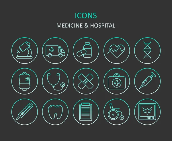 Ícones Web Conjunto Ícones Linha Gradiente Medicina Símbolos Hospitalares Para — Vetor de Stock