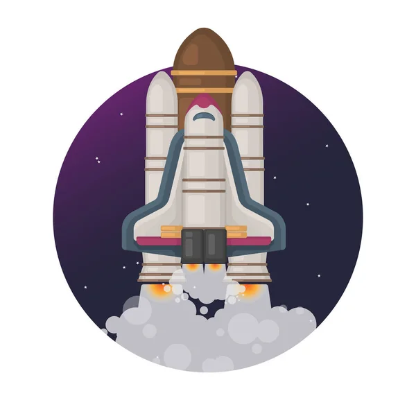 Démarre Une Fusée Volante Autour Galaxie Illustration Plate Rocketship Vecteur — Image vectorielle