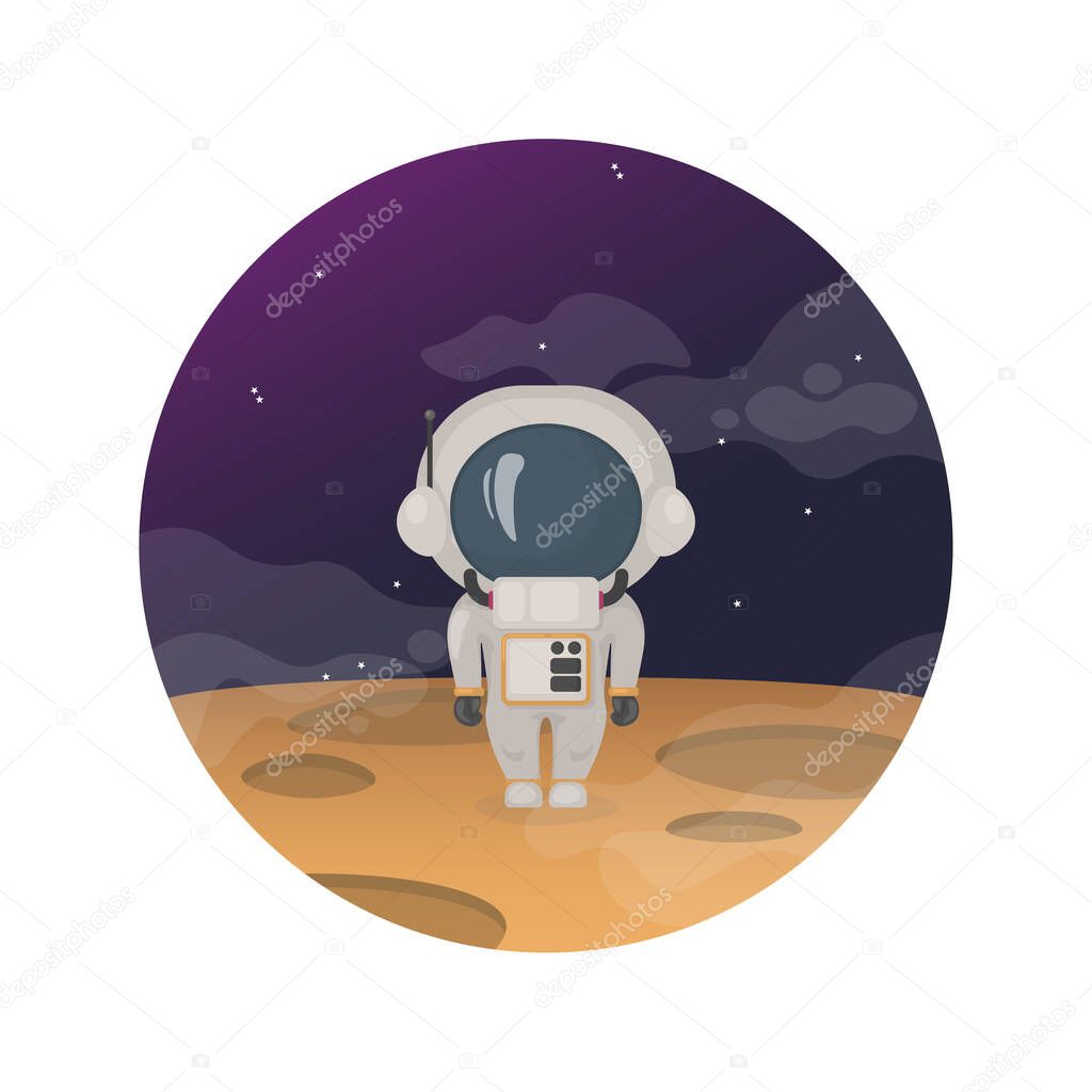 Spaceman on the moon. Rocketship flat illustration. Vector.