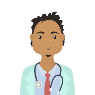 Steteskoplu düz çizim yapan bir doktor. Vektör.