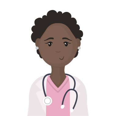 Steteskoplu kadın doktor. Doktor düz çizim. Vektör.