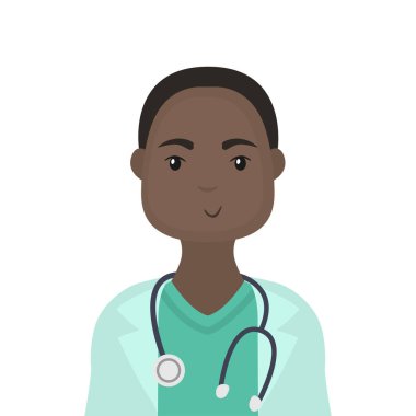 Steteskoplu düz çizim yapan bir doktor. Vektör.