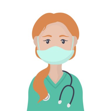 Yüzü düz resimli doktor. Vektör.