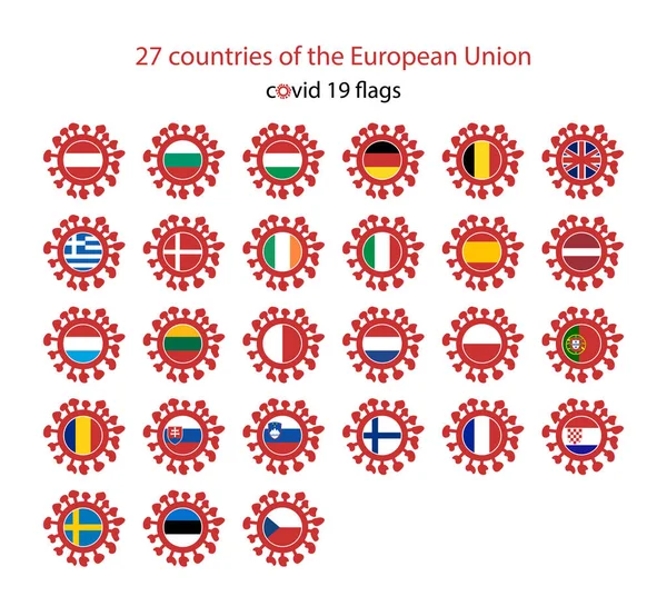 Lot Symboles Covid Avec Des Drapeaux Des Pays Union Européenne — Image vectorielle