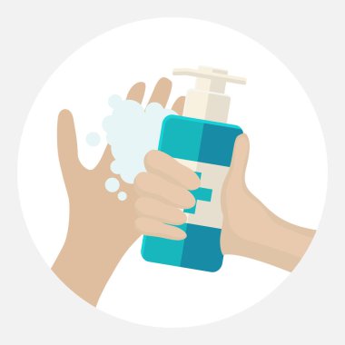 Dezenfektan düz ikon. Dezenfekte edilmiş eller vektör çizimi. 