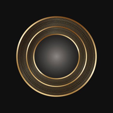 Siyah arka planda dekoratif altın yuvarlak çerçeve. Etnik tarzda lüks mandala. Oryantal dairesel klasik illüstrasyon. Arapça, İslami, Fas, Asyalı, Hint yerlisi Afrika motifi.