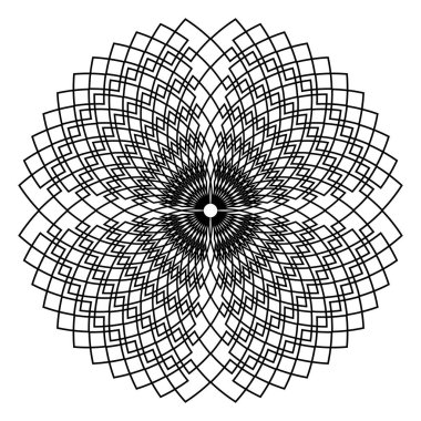Mandala şeklinde dairesel desen. Etnik doğu tarzında dekoratif süs. Boyama kitabı sayfası. Siyah beyaz çerçeve. Arapça, İslami, Fas, Asyalı, Hint yerlisi Afrika motifi.