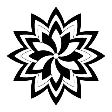 Mandala şeklinde dairesel desen. Etnik doğu tarzında dekoratif süs. Boyama kitabı sayfası. Siyah beyaz çizim. Arapça, İslami, Fas, Asyalı, Hint yerlisi Afrika motifi.