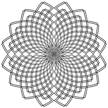 Mandala şeklinde dairesel desen. Etnik doğu tarzında dekoratif süs. Boyama kitabı sayfası. Siyah beyaz çizim. Arapça, İslami, Fas, Asyalı, Hint yerlisi Afrika motifi.