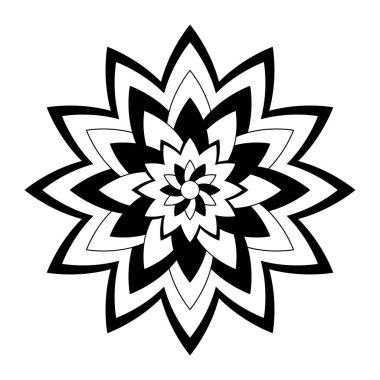 Mandala şeklinde dairesel desen. Etnik doğu tarzında dekoratif süs. Boyama kitabı sayfası. Siyah beyaz çizim. Arapça, İslami, Fas, Asyalı, Hint yerlisi Afrika motifi.