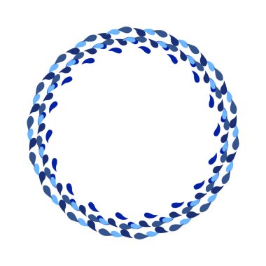 Beyaz arkaplanda soyut geometrik yuvarlak çerçeve. Davetiye, poster, kart, kartpostal için şablon tasarımı. Mavi ve beyaz izole edilmiş çiçek çizimi.