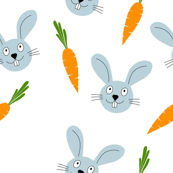 Seamless Pattern Cute Easter Bunny Carrot White Background Design Card — Stock Vector