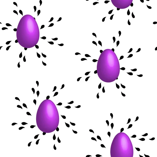 Nahtloses Muster Mit Lila Eiern Und Ornament Auf Weißem Hintergrund — Stockvektor