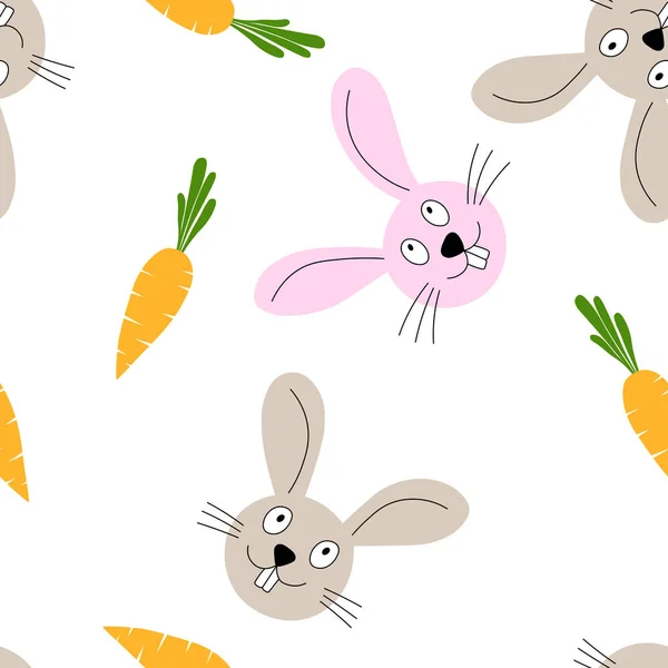 Безшовний Візерунок Милим Пасхальним Кроликом Морквою Білому Тлі Дизайн Листівок — стоковий вектор