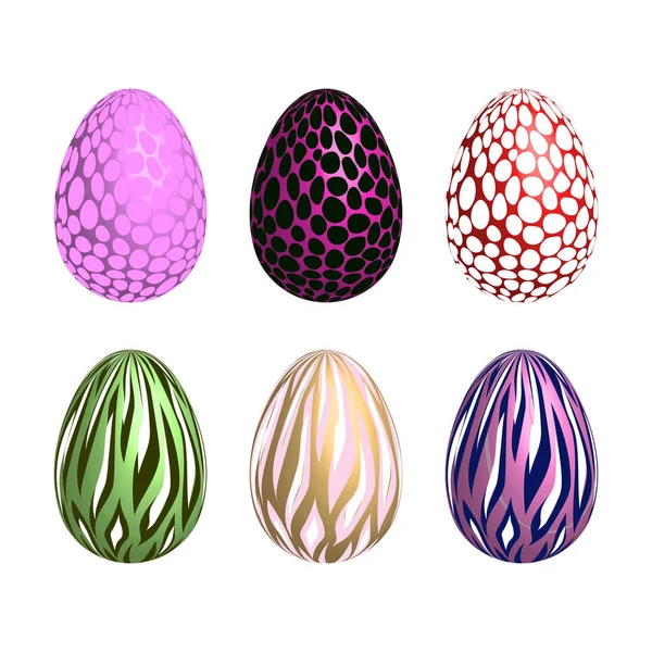 Set Pascua Con Huevos Colorfun Adornados Aislados Sobre Fondo Blanco — Vector de stock